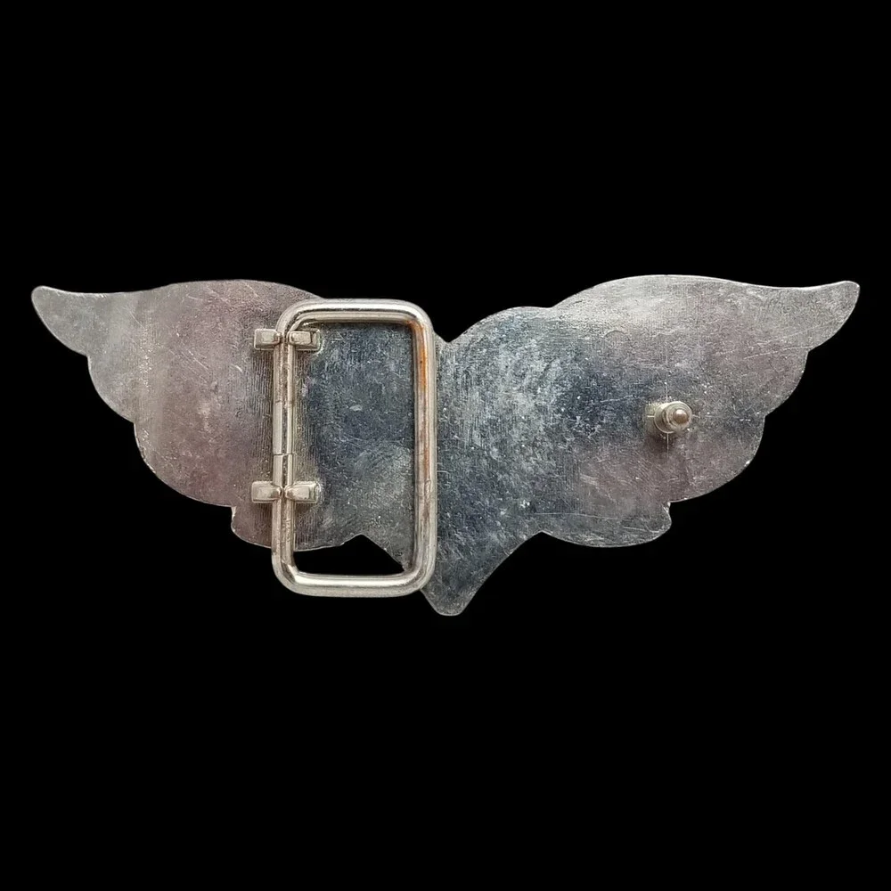 Vintage Belt‎ Buckle Heart With Wings Silhouette Cutout Silver Color